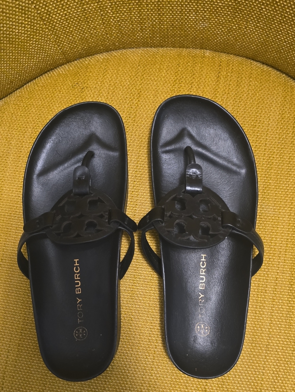 Tory Burch Black Logo Miller Leather Thong Sandals